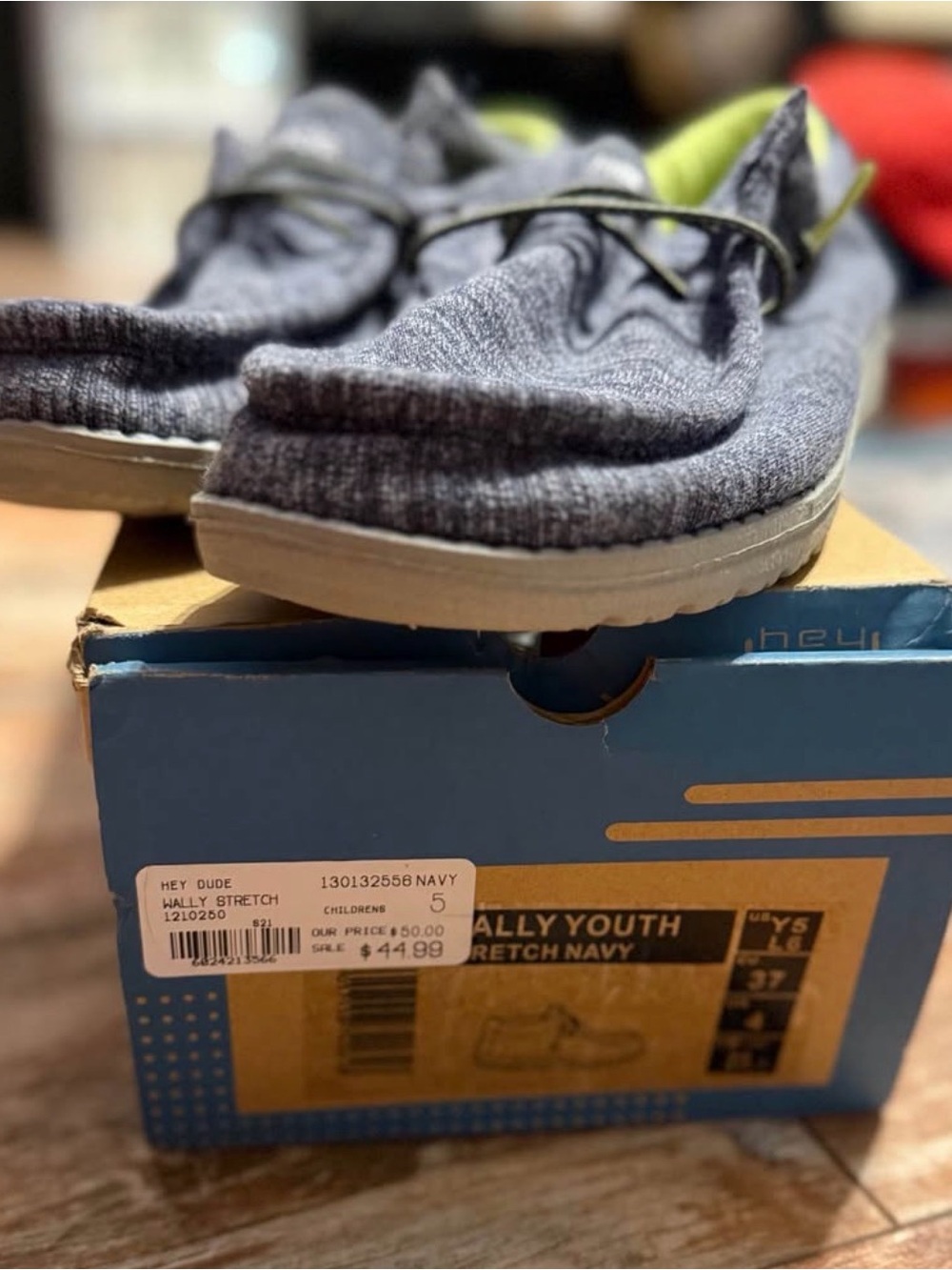 Hey Dude Navy Slip-On with Lime Green Lining